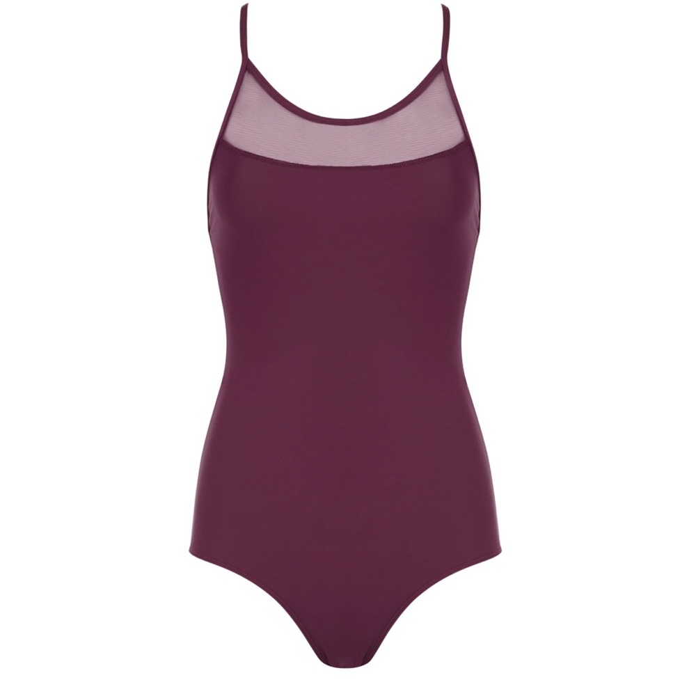 NWT Leotard Emma Navy Blue Eleve Dancewear Sheer Neck Cross Strap Back Small